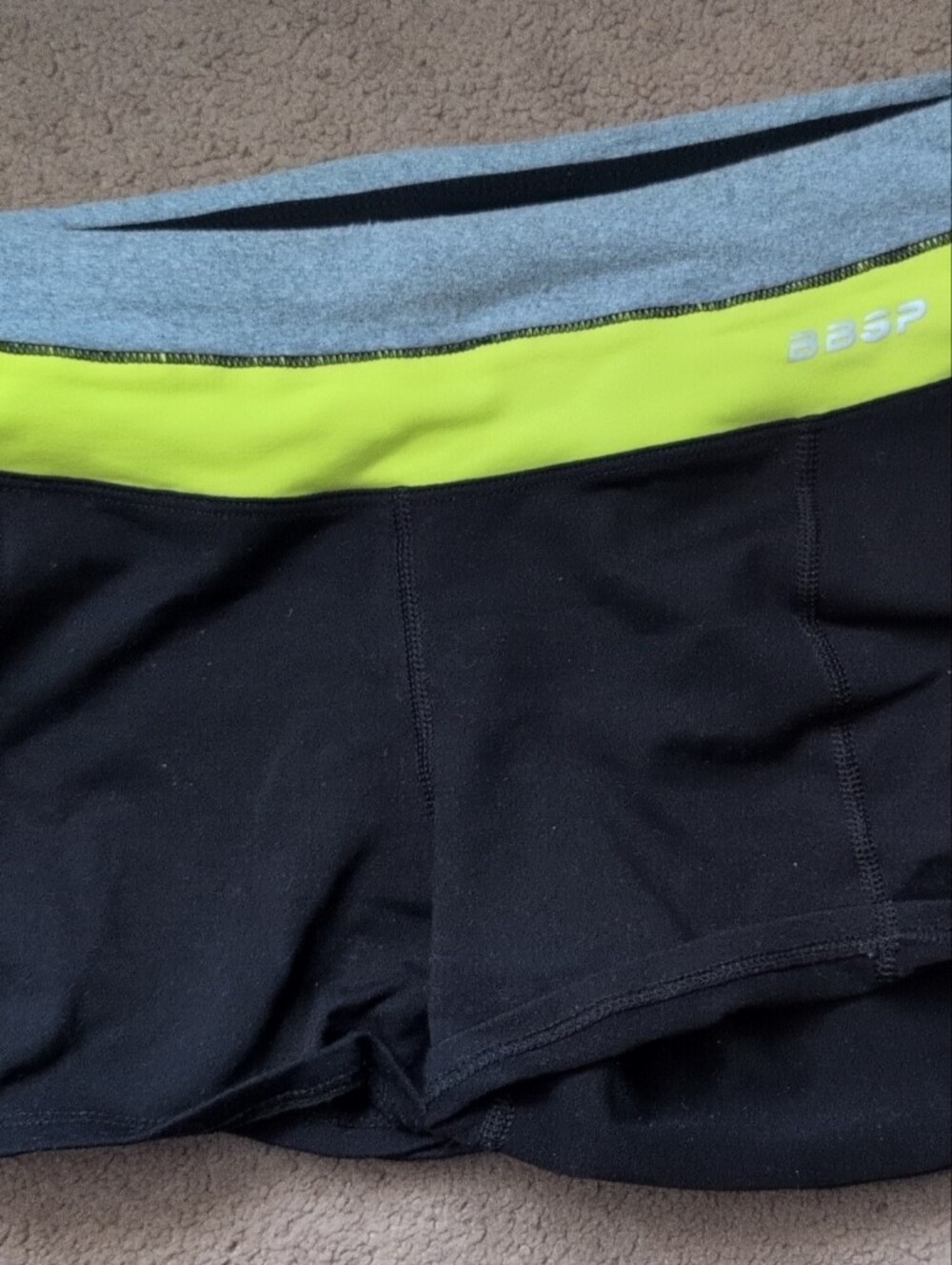 bebe Black Athletic Shorts with Neon Yellow Waistband